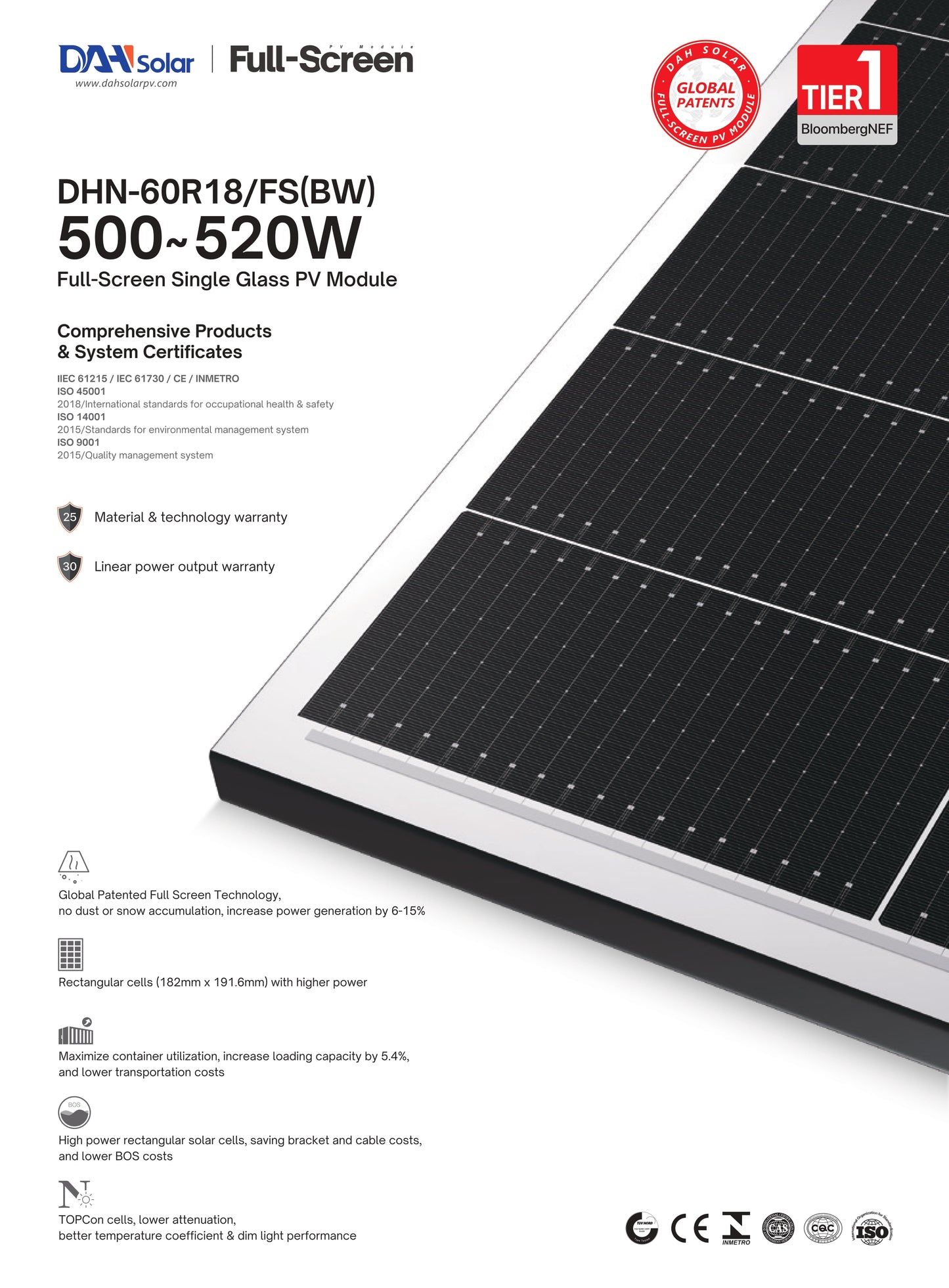 DAH Solar DHN-60R18/FS(BW)-510W Container
